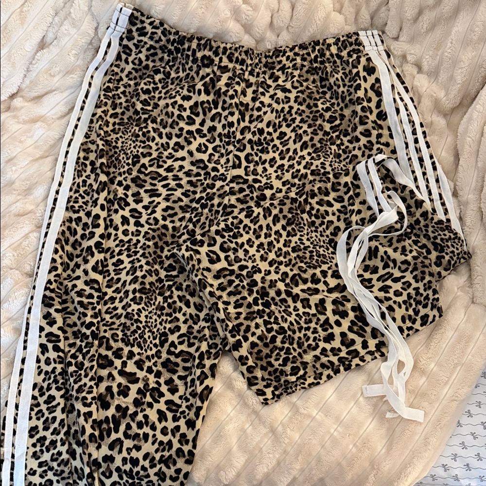 Women Leopard Print Track Pants with White Stripes
